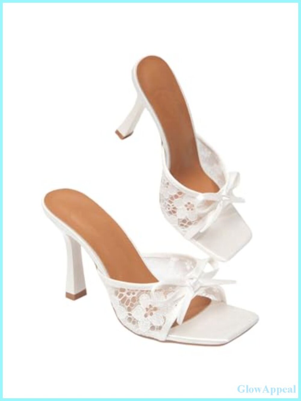 Lace Kitten Heel Sandals Square Toe Bow Dress Shoes